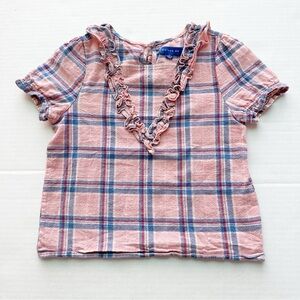Madison Me Girls Cheesecloth Ruffled Top in Pink Plaid